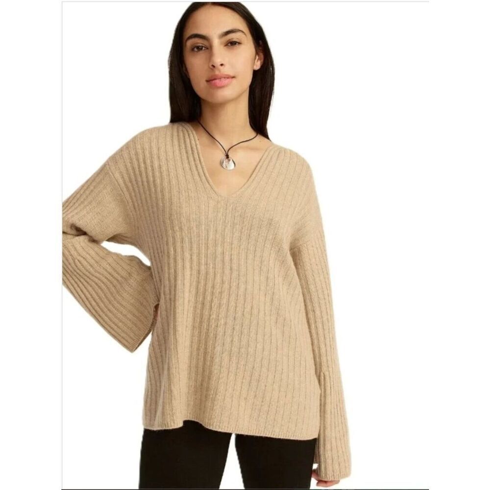 J Crew 100% Cashmere Ribbed Tunic Sweater Bell Sleeve Small BF014